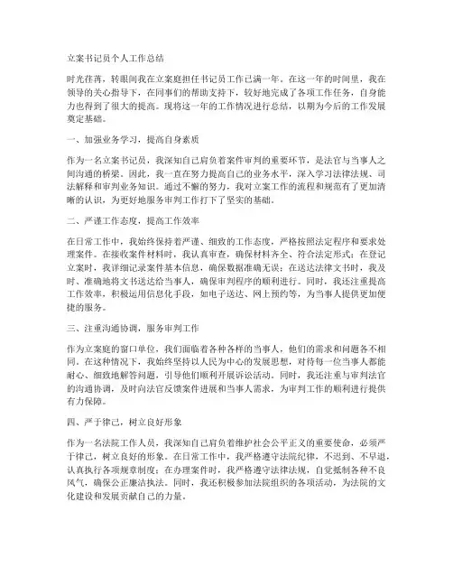 立案书记员个人工作总结