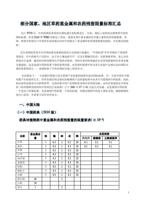 (完整版)草药重金属和农药残留限量标准汇总