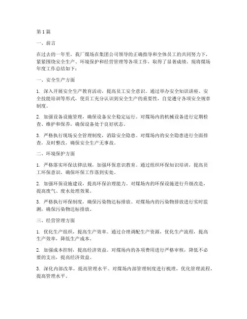 洗煤厂煤场年度总结(3篇)
