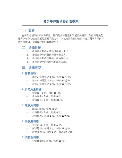 青少年体能训练计划教案