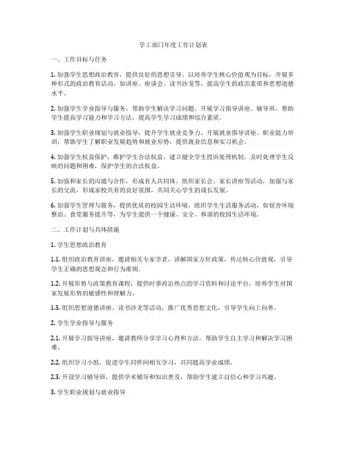 学工部门年度工作计划表
