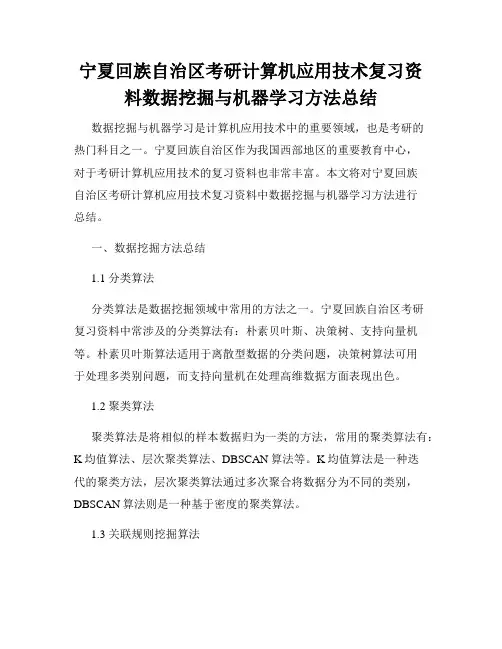 宁夏回族自治区考研计算机应用技术复习资料数据挖掘与机器学习方法总结