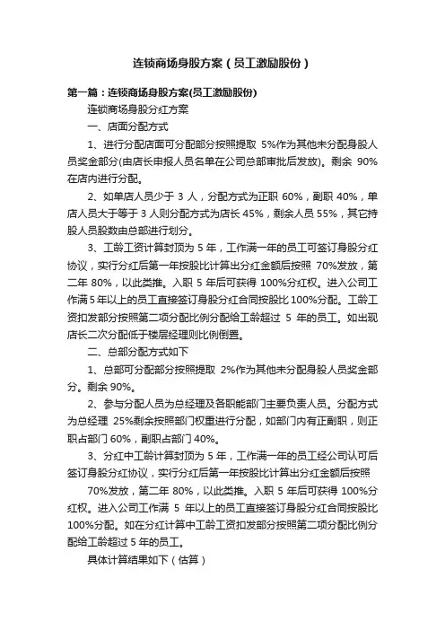 连锁商场身股方案（员工激励股份）