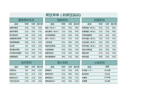 奶茶饮品店价格表