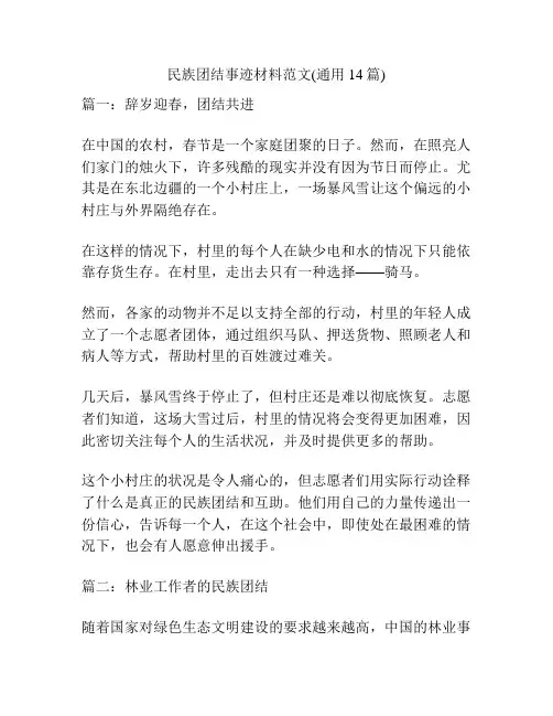 民族团结事迹材料范文(通用14篇)