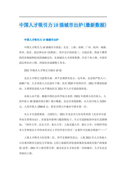 中国人才吸引力10强城市出炉(最新数据)