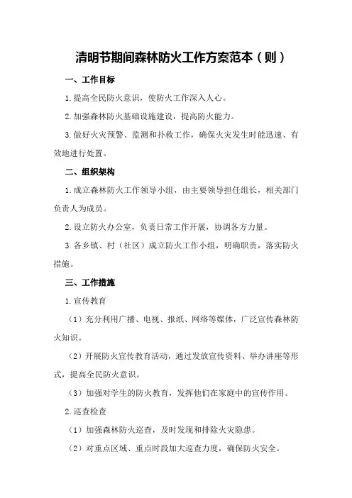 清明节期间森林防火工作方案范本(则)