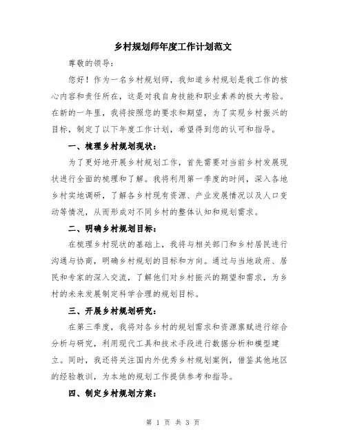 乡村规划师年度工作计划范文
