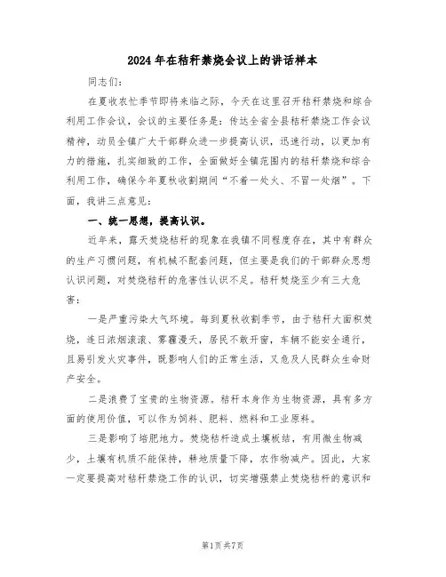 2024年在秸秆禁烧会议上的讲话样本（3篇）