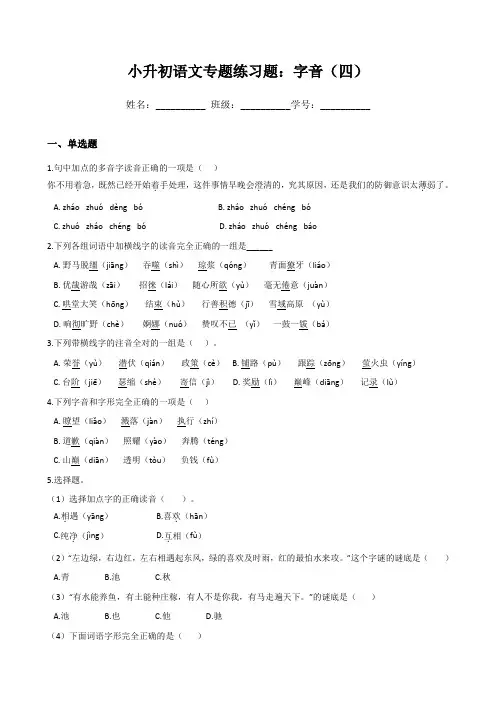 小升初语文专题练习题：字音(四)(Word版,含答案)