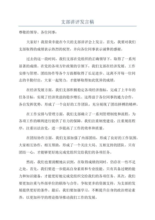 支部讲评发言稿