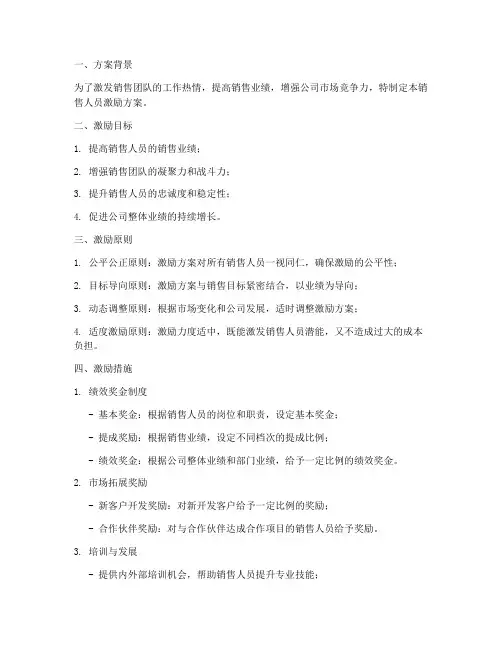销售人员激励方案模版