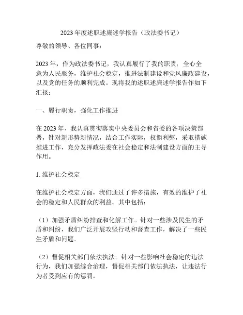 2023年度述职述廉述学报告(政法委书记)