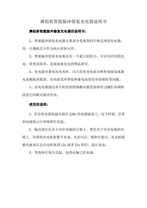 澳铂斯智能脉冲修复充电器说明书