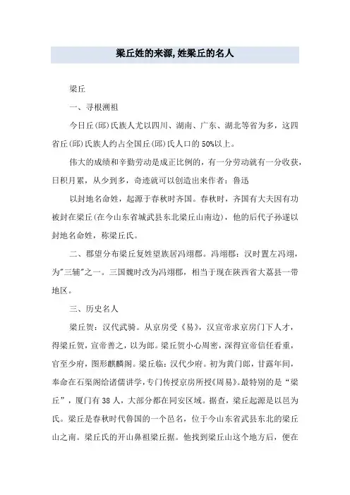 梁丘姓的来源,姓梁丘的名人
