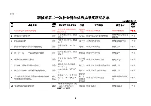 聊城市第二十次社会科学优秀成果名单