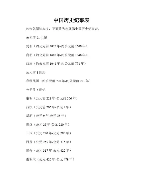 中国历史纪事表