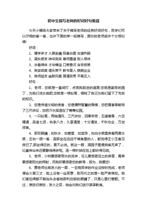 初中生描写老师的好词好句集锦