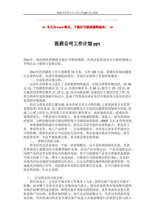 2019年医药公司工作计划ppt-范文模板 (2页)