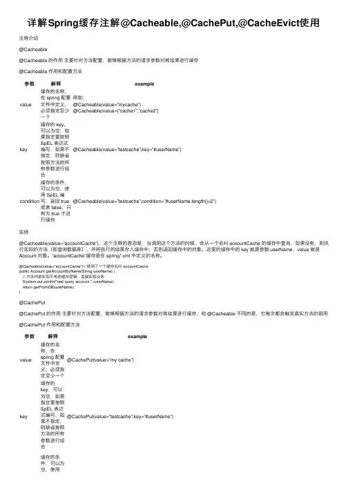 详解Spring缓存注解@Cacheable,@CachePut,@CacheEvict使用