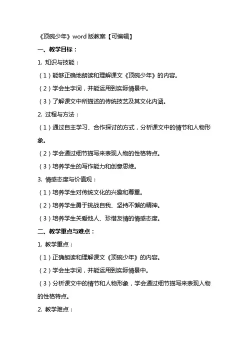 《顶碗少年》word版教案【可编辑】