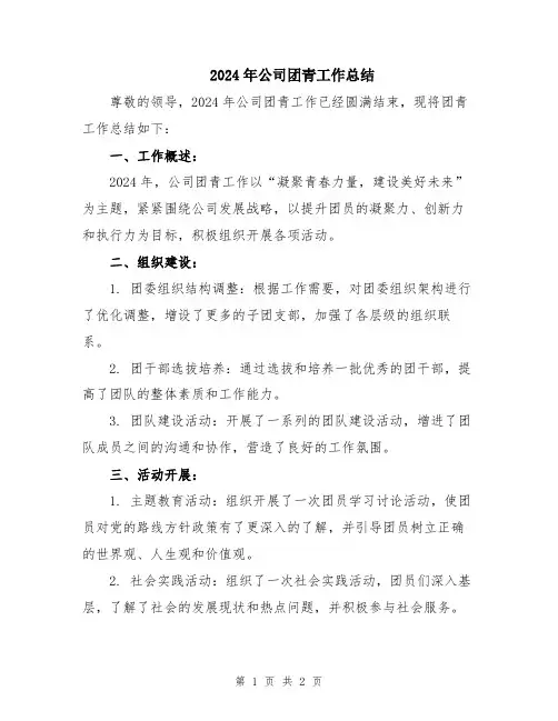 2024年公司团青工作总结