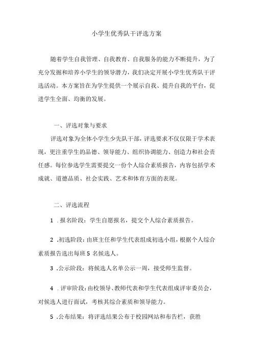 小学生优秀队干评选方案