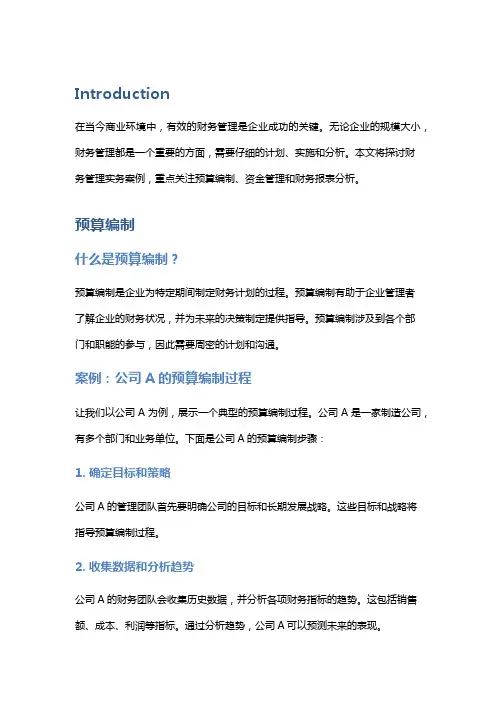 财务管理实务案例：预算编制、资金管理、财务报表分析等
