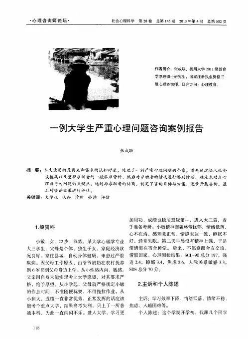 一例大学生严重心理问题咨询案例报告
