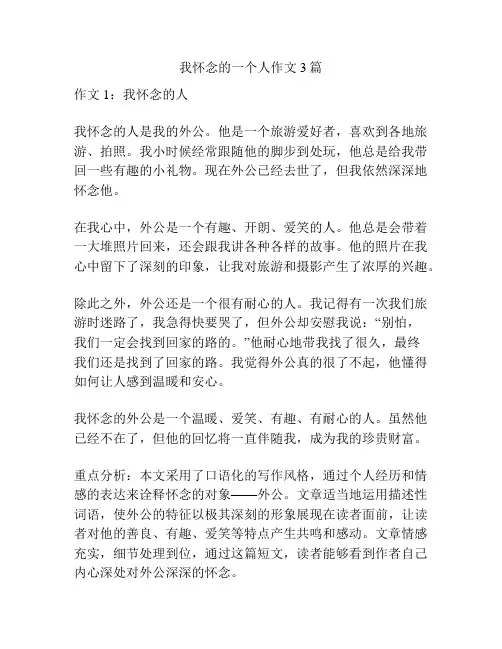 我怀念的一个人作文3篇
