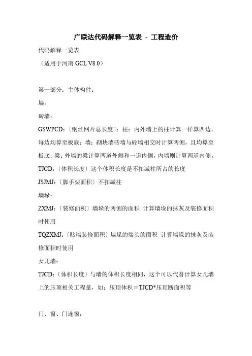 广联达代码解释一览表