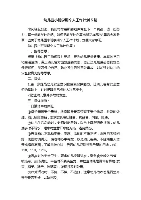 幼儿园小班学期个人工作计划5篇