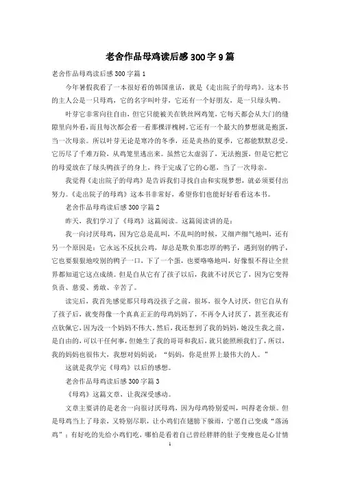 老舍作品母鸡读后感300字9篇