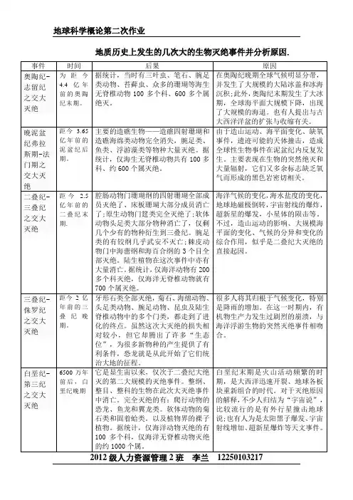 地质时期几次大灭绝