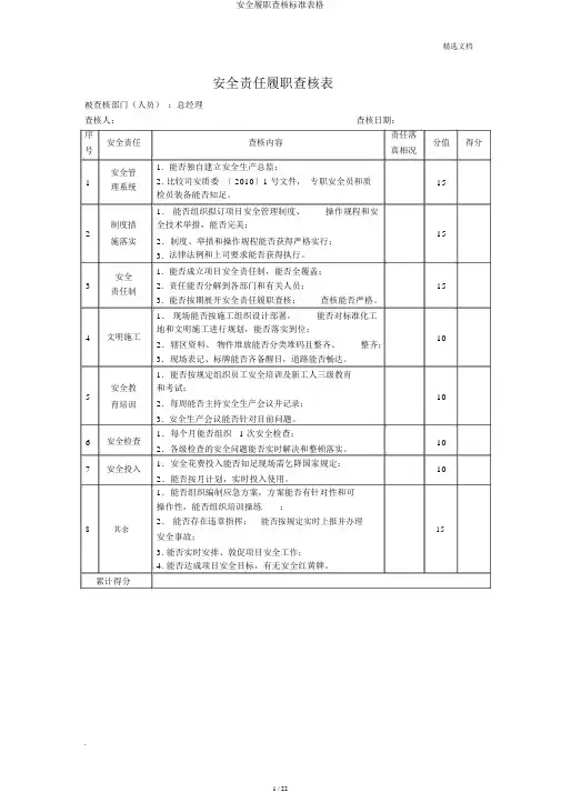 安全履职考核标准表格
