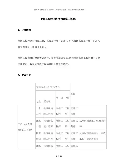 【精品】高级工程师四川省内建筑工程类