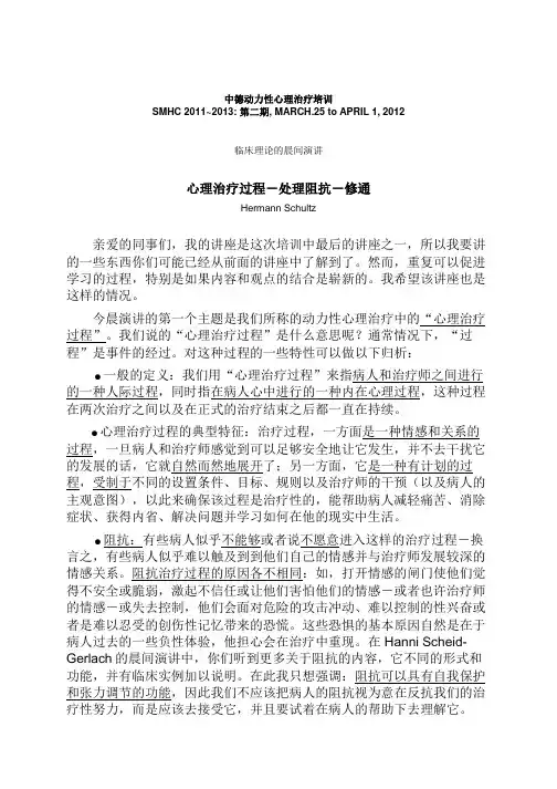 精神分析：心理治疗过程-处理阻抗-修通