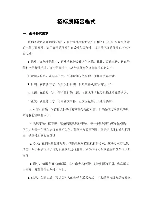 招标质疑函格式