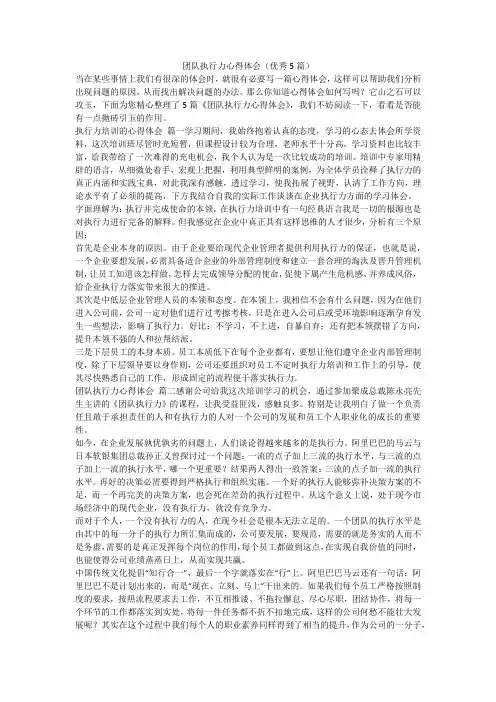 团队执行力心得体会(优秀5篇)