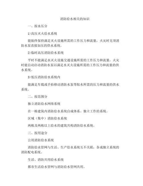 消防给水相关的知识
