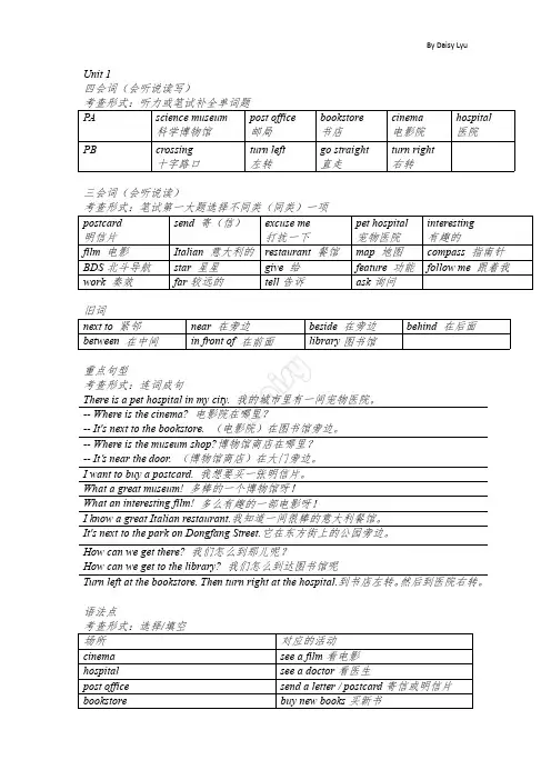 (Unit 1)小学英语人教版PEP六年级上册知识汇总