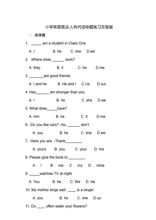 小学英语语法：人称代词专题练习及答案