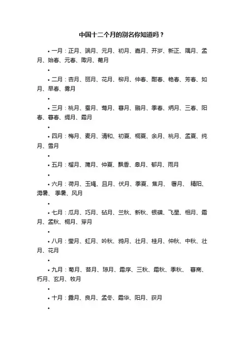 中国十二个月的别名你知道吗？