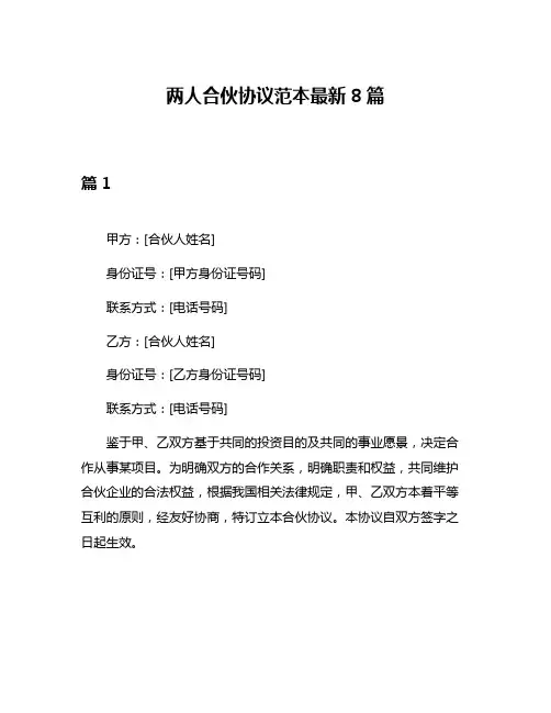 两人合伙协议范本最新8篇