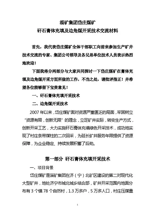 膏体充填及边角煤开采技术交流材料