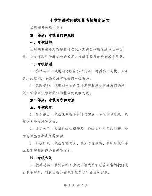 小学新进教师试用期考核规定范文