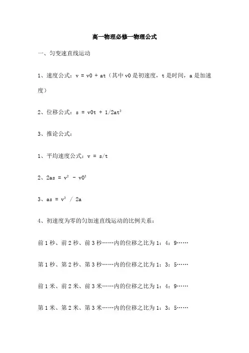 高一物理必修一物理公式