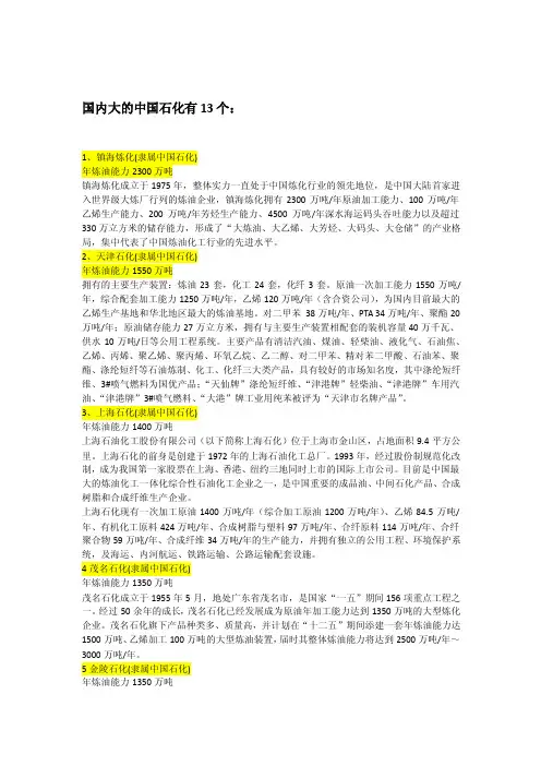 中国石化炼油厂分布