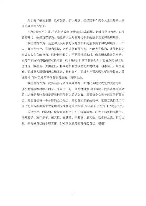 专题学习研讨“解放思想、改革创新、扩大开放、担当实干”发言提纲(最新)