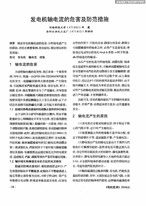 发电机轴电流的危害及防范措施